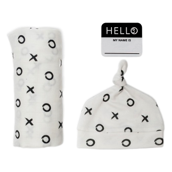 Image of Lulujo Hello World Swaddle & Hat - Hugs and Kisses