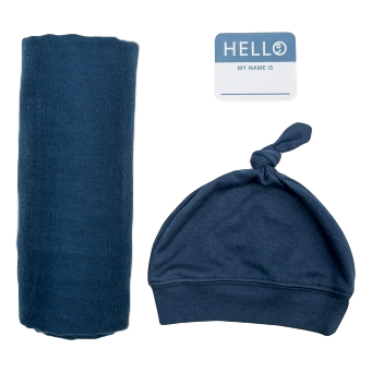 Image of Lulujo Hello World Swaddle & Hat - Navy