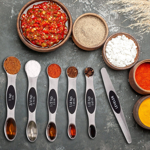 Magnetic Measuring Spoons Set Stainless Steel Metal Kitchen Measuring  Spoons Teaspoons Double Sided Spice Measuring Spoons, 7 Pieces (multicolor)