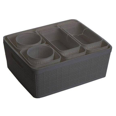 10-Piece: Plastic Woven Storage Basket Set-Nested