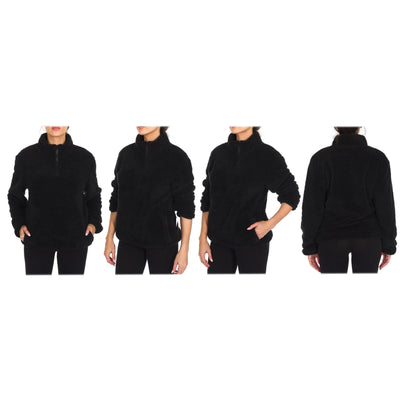 1/4 Zip Collared Sherpa In and Out Lined Pull Over with 2 Pockets / Black / XL