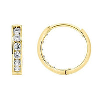 14K Solid Real Yellow Gold Round Huggies Hoops Earrings Channel Setting