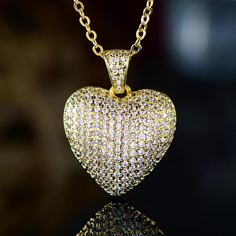 18k Gold Plated Puffed Heart Pendant Necklace