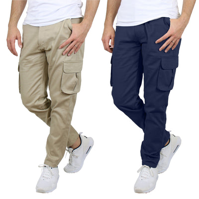 2-Pack: Men's Cotton Flex Stretch Cargo Pants / Khaki/Navy Blue / 36