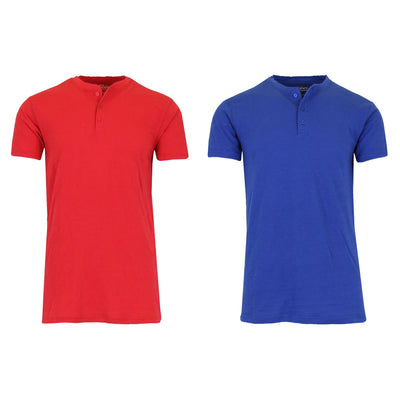 2-Pack: Men's Slim Fitting Short Sleeve Henley Slub T-Shirt / Red/Royal / XL