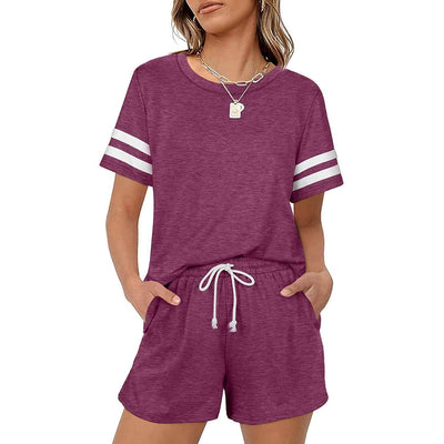 2-Piece: Loungewear for Women Short Sleeve Sweatsuit Sets Crewneck Loose Fit Outfits / Purple / Large