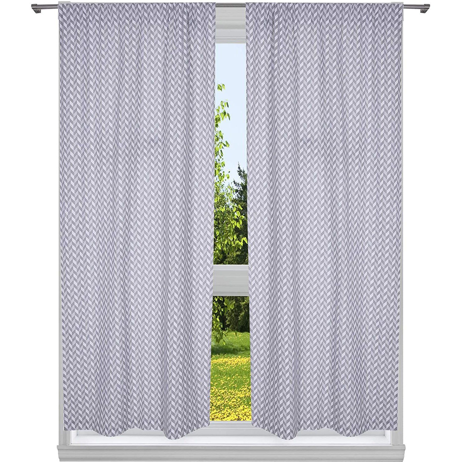 2 Piece Set 100 Cotton Chevron Print Blackout Window Curtain Pair Pan