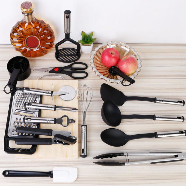 23 Nylon Kitchen Utensils & Stainless Steel Cooking Utensils Set Grey - Lux  Decor Collection