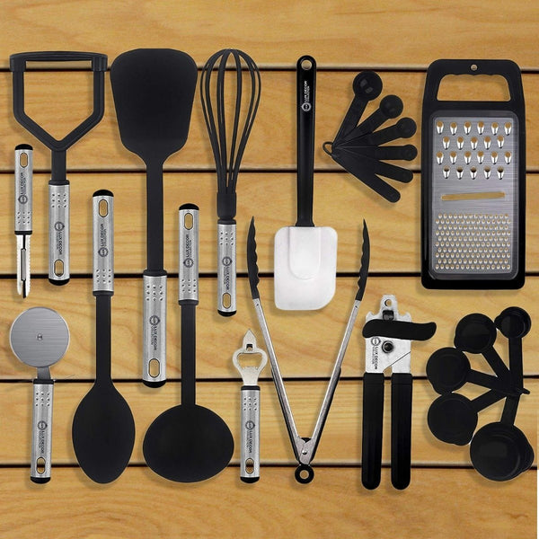 23 Nylon Kitchen Utensils & Stainless Steel Cooking Utensils Set Grey - Lux  Decor Collection