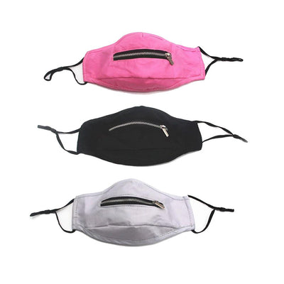 3-Pack: Zipper Reusable Cotton Face Mask for Everyday Use / Solid