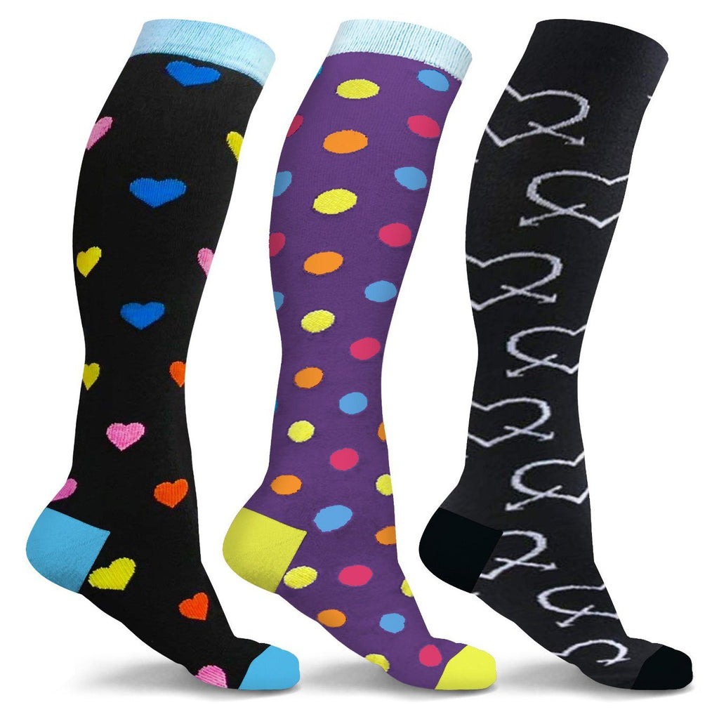 3-Pairs: DCF Unisex Fun and Patterned Knee-High Compression Socks