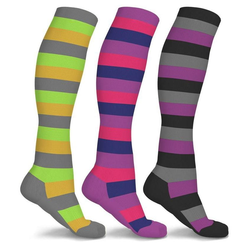 3-Pairs: Patterned Compression Socks - Assorted Styles and Sizes