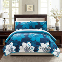 3-Piece Set: Woodside Twin, Queen or King Bedding Quilt Set / Blue / Twin