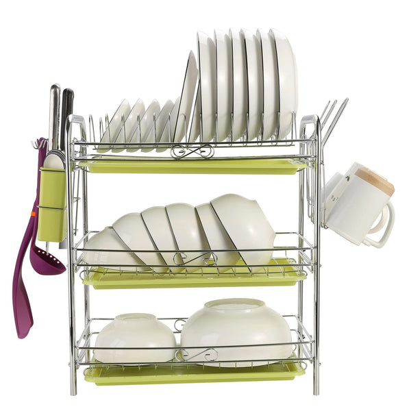 DailySale 2-Tier Dish Rack Drainer Organizer Set with Utensil Cup Holder Rack Swivel Spout