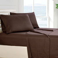 4-Piece: Stripe Smooth Textured Bedding Sheet Set / Brown / Twin