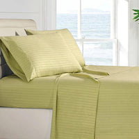 4-Piece: Stripe Smooth Textured Bedding Sheet Set / Green / Twin
