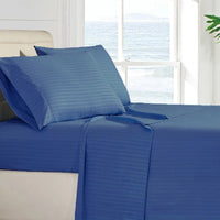 4-Piece: Stripe Smooth Textured Bedding Sheet Set / Navy Blue / Twin