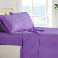 4-Piece: Stripe Smooth Textured Bedding Sheet Set / Purple / Full