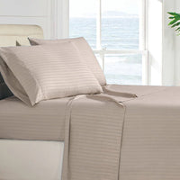 4-Piece: Stripe Smooth Textured Bedding Sheet Set / Taupe / Full