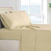 4-Piece: Stripe Smooth Textured Bedding Sheet Set / Vanilla / Full