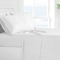 4-Piece: Stripe Smooth Textured Bedding Sheet Set / White / Twin