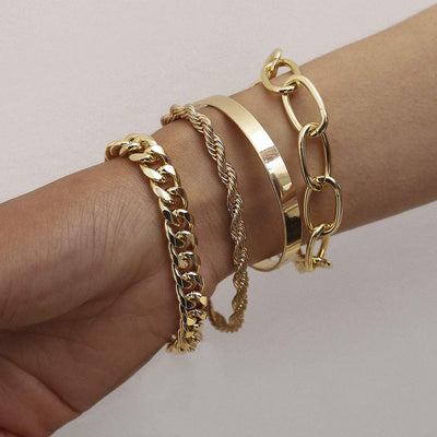 4-Piece: Women Adjustable Boho Chain Bracelets Set / Gold