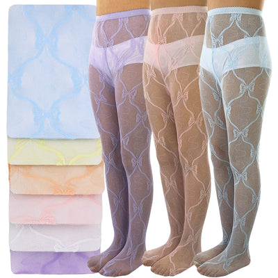 6-Pack: ToBeInStyle Girl's Butterfly Lace Pantyhose / Large