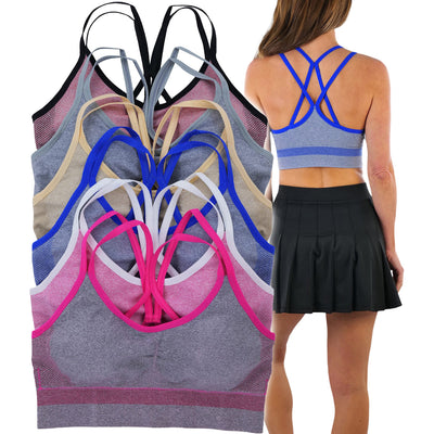 6-Pack: ToBeInStyle Women's Contrast Straps and Trim w/Strappy Back Wire Free Padded Sport Bralettes