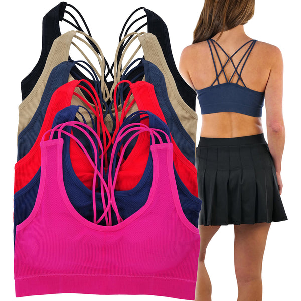 Criss-Cross Back Padded Strappy Sports Bras Medium Support Yoga Bra wi