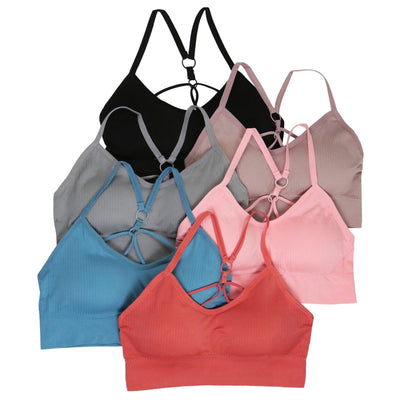 6-Pack: Women's Padded Ribbed Strappy Lounge Bralette / S/M