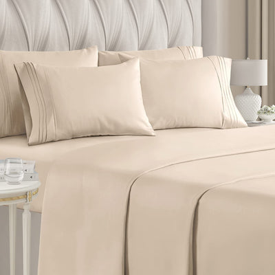 6-Piece Set: Hotel Luxury Bed Sheets / Cream / Full