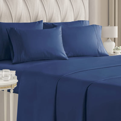 6-Piece Set: Hotel Luxury Bed Sheets / Navy Blue / King