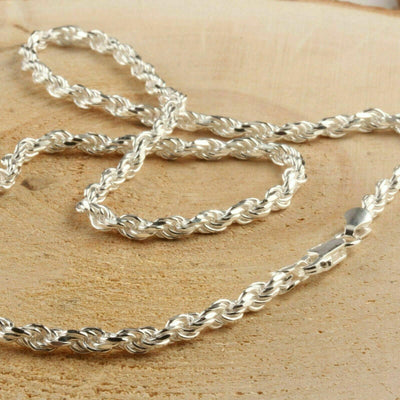 925 Sterling Silver Diamond-Cut Rope Chain 3.5MM Necklace / 22