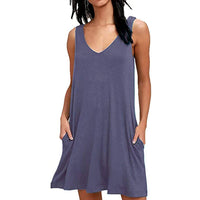 Women Summer Casual T Shirt Dresses Beach Cover up Plain Pleated Tank Dress / Purple / Small