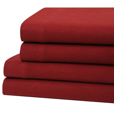 Bibb Home 100% Cotton Solid Flannel Sheet Set / Wine / Queen