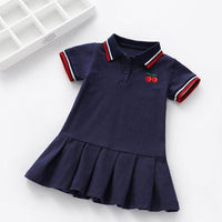 Children Dress Spring Summer Turn-Down Collar / Navy Blue / 2T-90