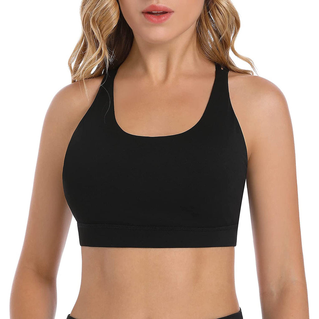 Criss-Cross Back Padded Strappy Sports Bras Medium Support Yoga Bra wi