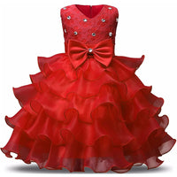 Girl Dress Kids Ruffles Lace Party Wedding Gown / Red / 6-12 Months