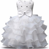 Girl Dress Kids Ruffles Lace Party Wedding Gown / White / 6-12 Months