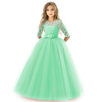 Girls' Floral Lace Solid Tulle Maxi Short Sleeve Vintage Gowns Dresses / Green / 12-13 Years