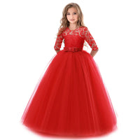Girls' Floral Lace Solid Tulle Maxi Short Sleeve Vintage Gowns Dresses / Red / 5-6 Years
