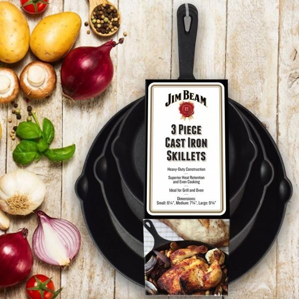 Jim Beam 3-in-1 Cast Iron Skillet with Double Sided Griddle for