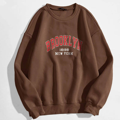 Letter Graphic Thermal Lined Sweatshirt / Brown / XL