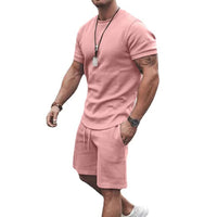 Men's Casual Activewear Running T-Shirt with Shorts / Pink / Medium