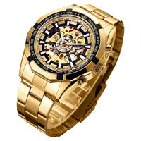 Mens Mechanical Skeleton Automatic Dial Wristwatch / Gold