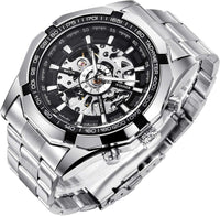 Mens Mechanical Skeleton Automatic Dial Wristwatch / Silver