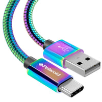 Polaroid USB Type-C Cable 5Ft / USB C Spiral Metal Cable with Aluminum Housing for Android Devices - Iridescent
