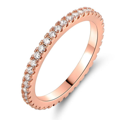 Rose Gold and Round-Cut CZ Single Row Eternity Ring / 6