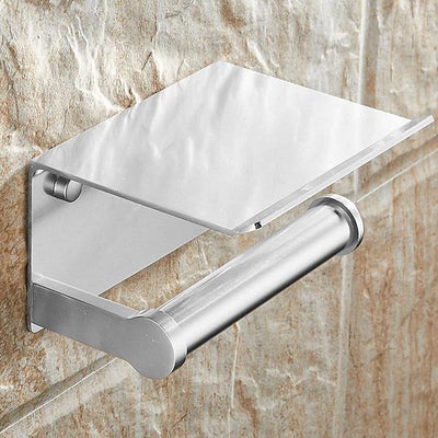 Self-adhesive Toilet Paper Holder With Shelf / Silver