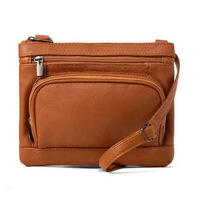 Super Soft Leather Wide Crossbody Bag / Light Brown